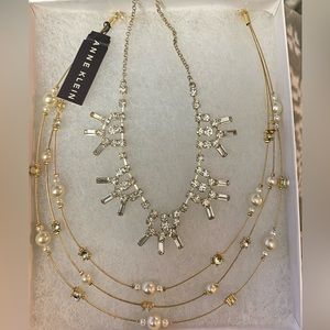 Anne Klein Gold jeweled necklace with pearls NWT